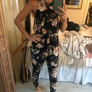 Floral jumpsuit - sleeveless, open back